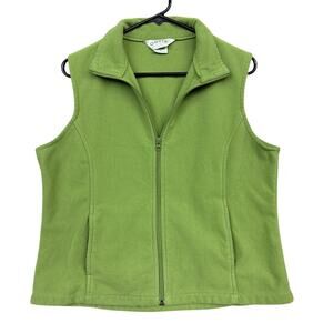 Orvis Womens Sweater Vest Green Sleeveless Hand Pocket 100% Polyester Medium